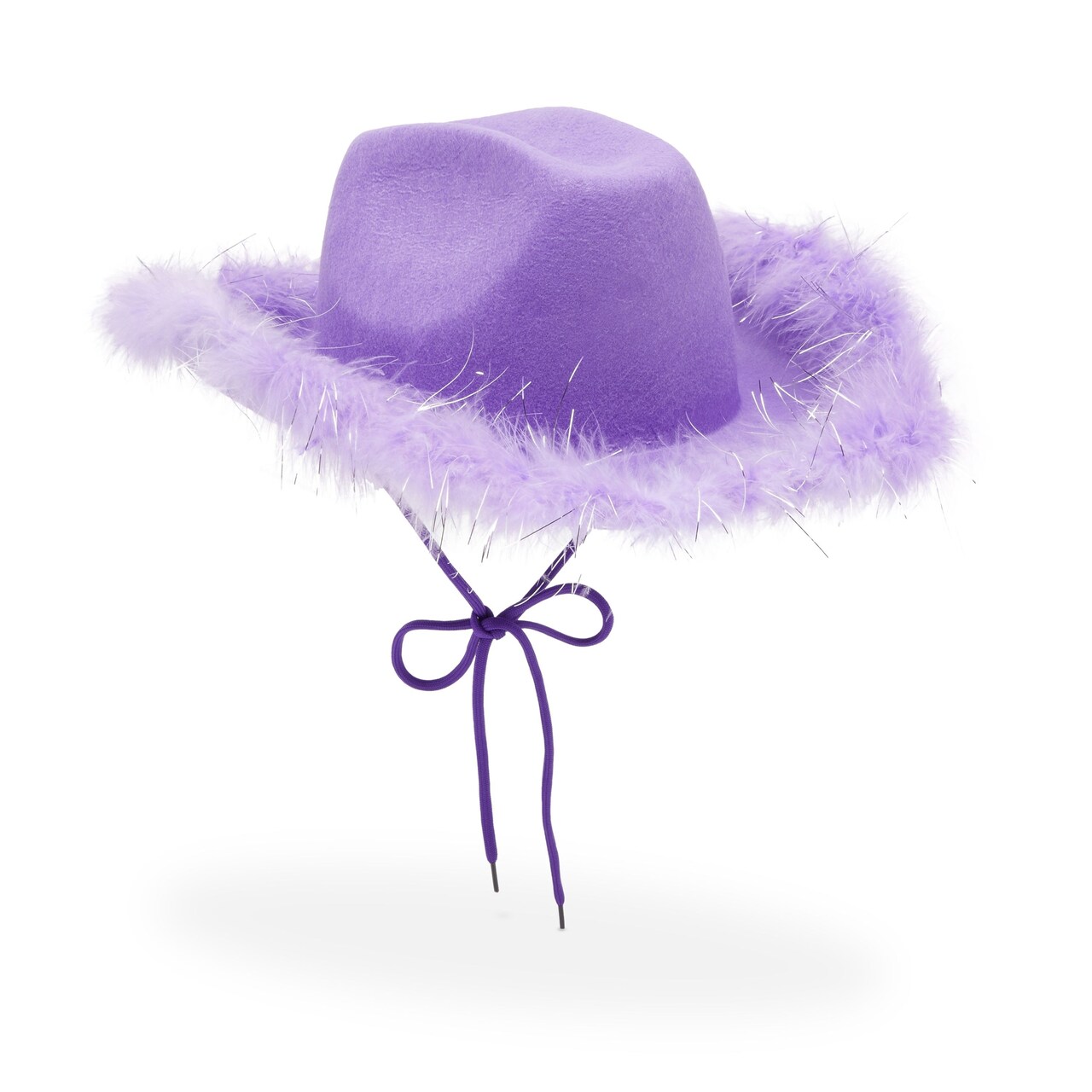 Womens Cowboy Hat Cute Fluffy Sparkly Cowgirl Hat with Feathers for Halloween Birthday Bachelorette Party Purple